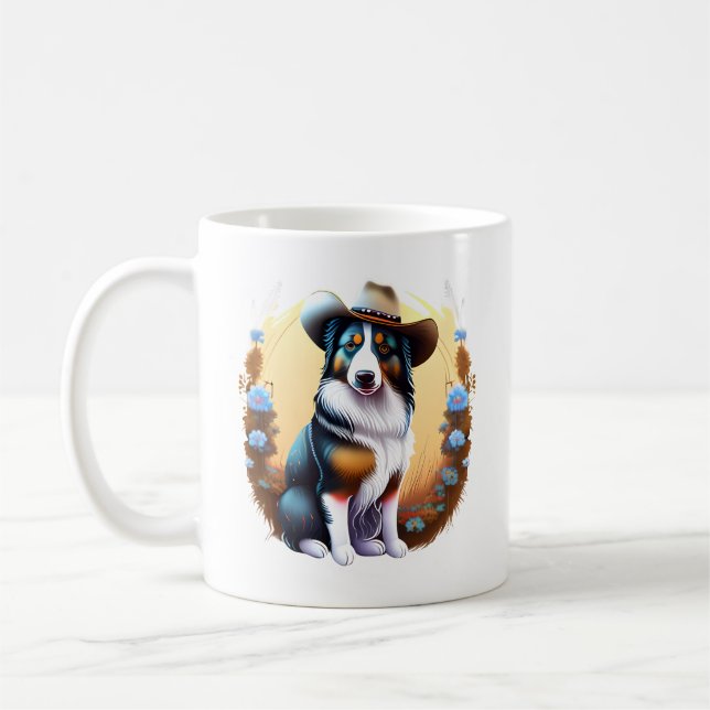 Mug Bordure de cowboy Collie Chien occidental Animal d (Gauche)