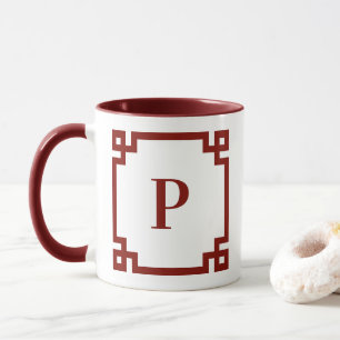 Mug Bordure Monogramme Clé Grecque Rouge de Grange