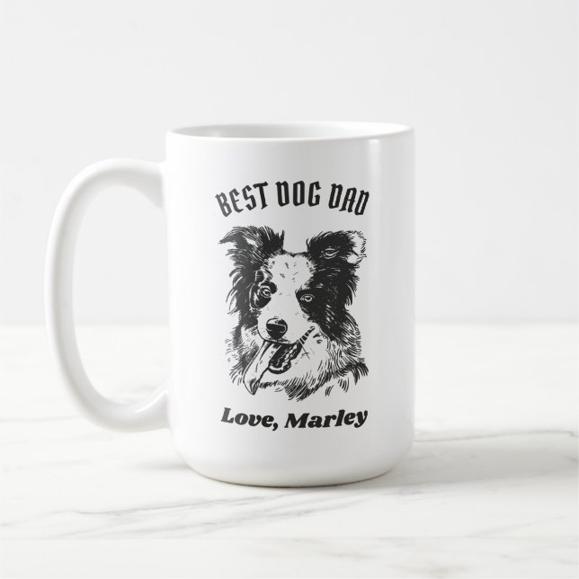 Mug Bordure personnalisée Collie Chien Papa Nom person (Gauche)