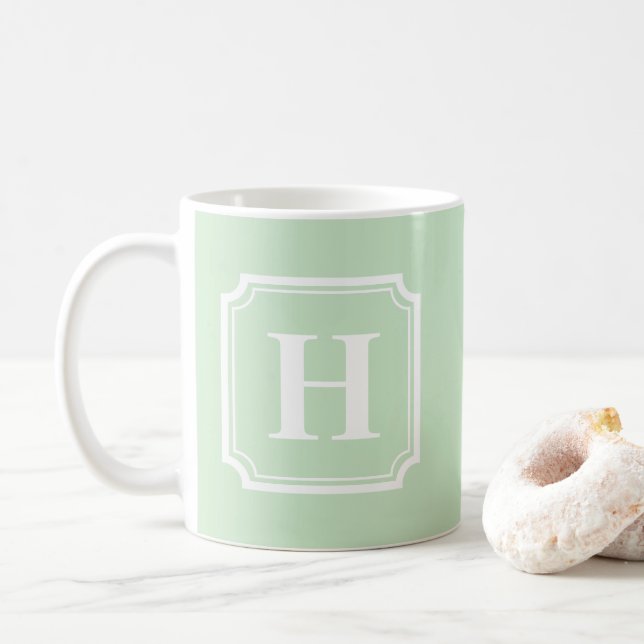 Mug Bordures classiques | Monogramme personnalisé vert (Avec donut)