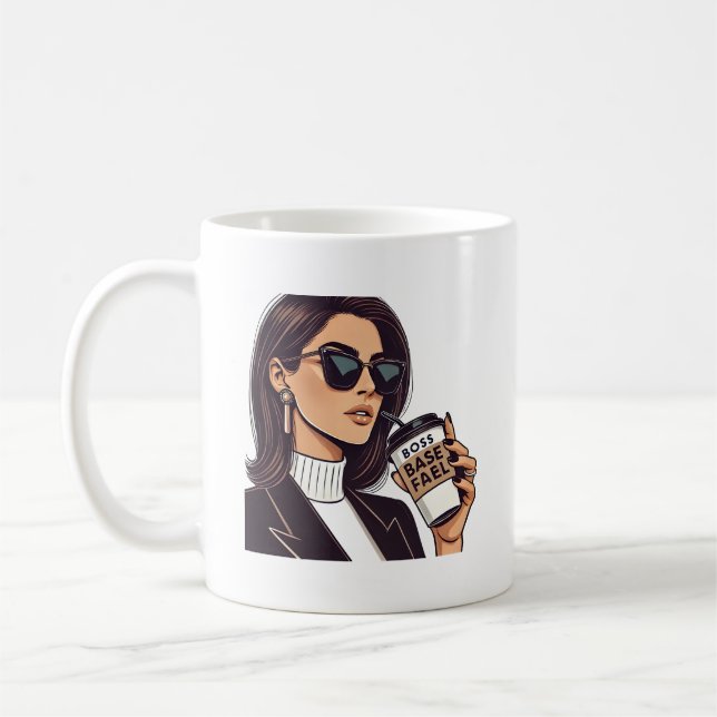 Mug Boss Babe Fuel - Femme élégante avec café Cup (Gauche)