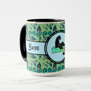 Mug Boss Lady Black Green Cat Ringer 15oz