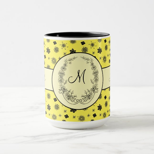 Mug Boss Lady Jaune Noir Monogramme Ringer 15oz (Centre)