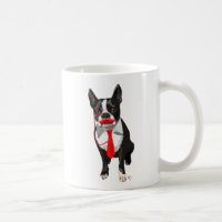 Boston Terrier avec Cravate rouge et moustache 2