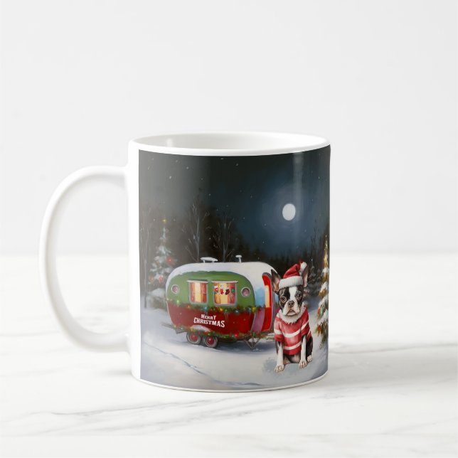Mug Boston Terrier Caravan Christmas Adventure (Gauche)