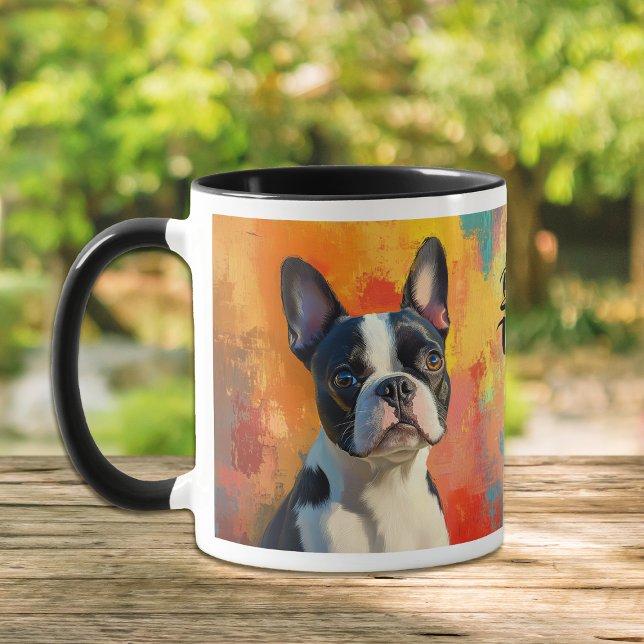 Mug Boston Terrier Portrait Abstrait Arrière - plan Mu (Créateur téléchargé)