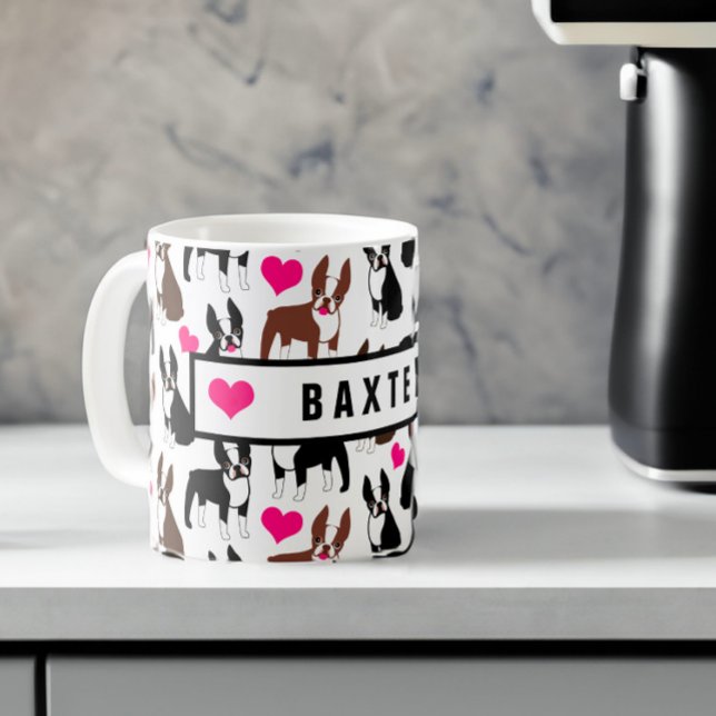 Mug Boston Terriers et Coeurs Nom personnalisé mignon (Créateur téléchargé)