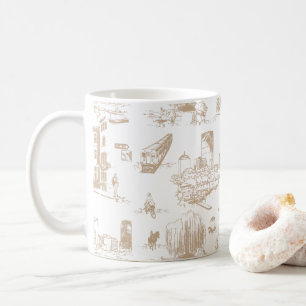 Mug Boston Toile Tan et blanc