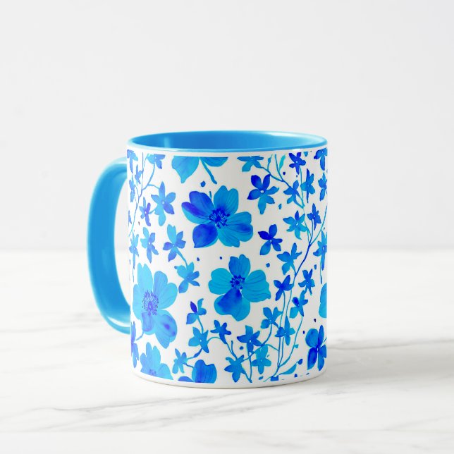 Mug Botanical Floral in Deep Blue and White  (Devant gauche)