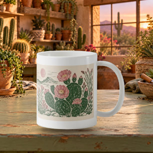 Mug botanique linogravure Cactus après la pluie