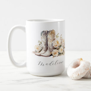 Mug Bottes de cowgirl florales romantiques Pivoines