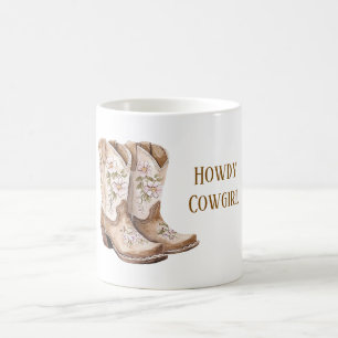 Mug Bottes de cowgirl florales rose blush marron clair