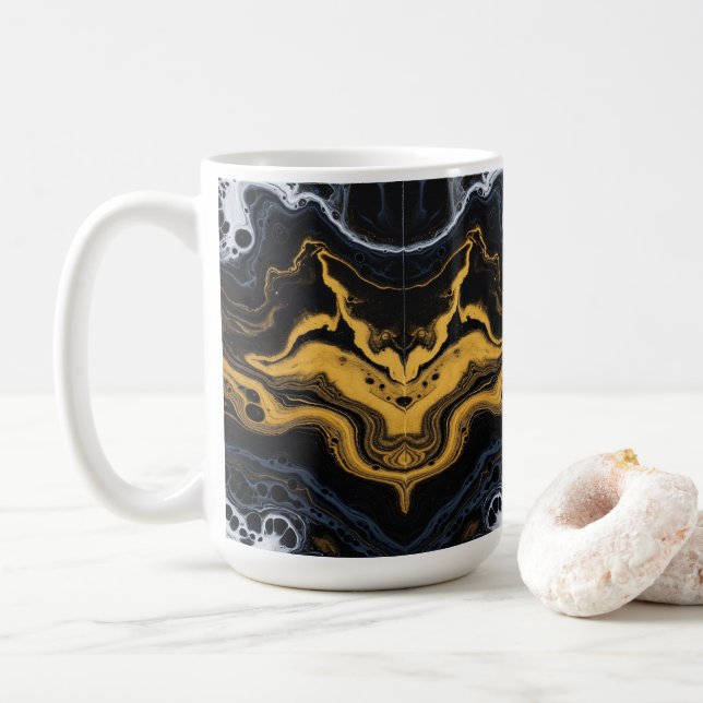 Mug Bouchons de café Abstraits de luxe - Noir, Or & Bl (Avec donut)