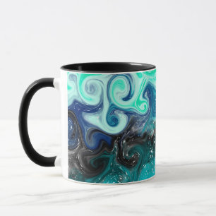 Mug Boucles de marbre turquoise, bleu et noir