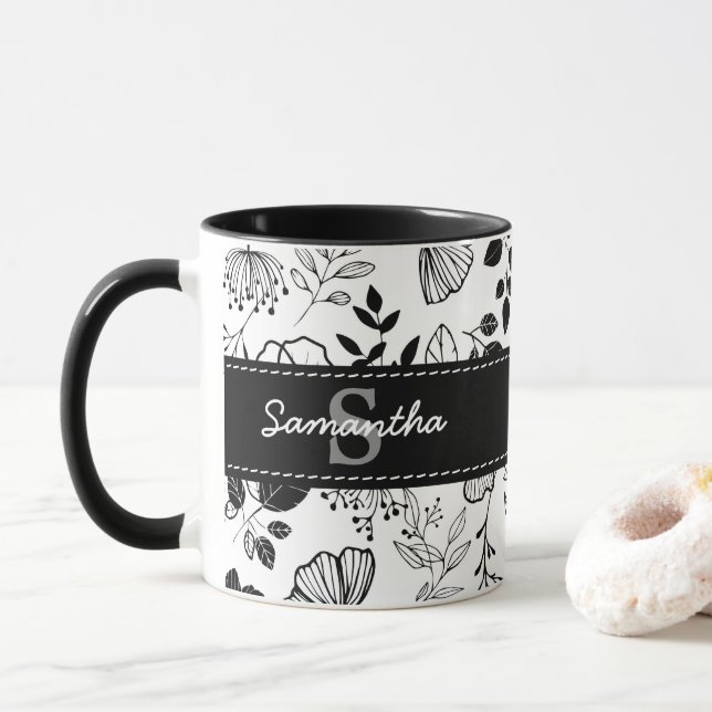 Mug Boucles noires encres personnalisées (Avec donut)