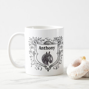 Mug Bouclier Orné Gravure Amour du Cheval Croquis Anti