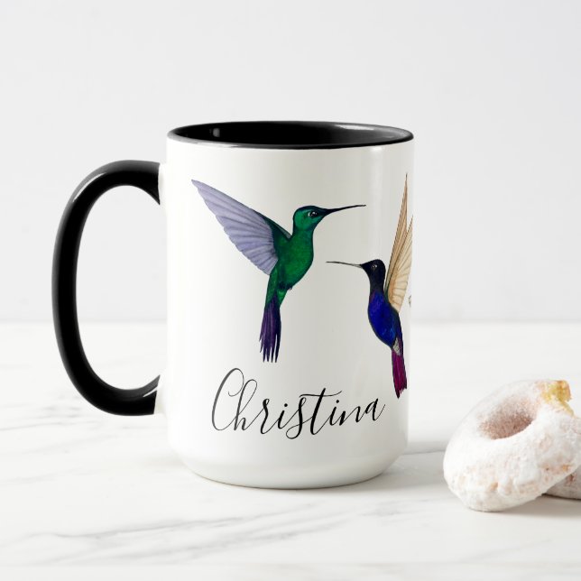 Mug Boue de colibris personnalisée (Avec donut)
