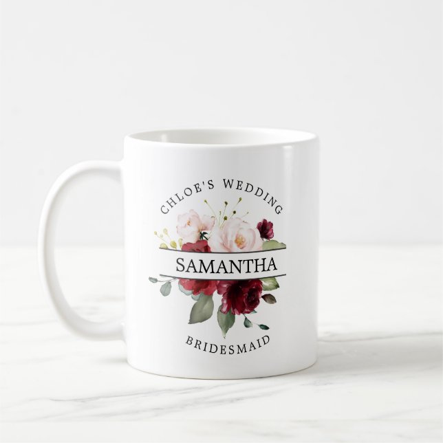 Mug Boue florale de rose rose rouge bordeaux (Gauche)