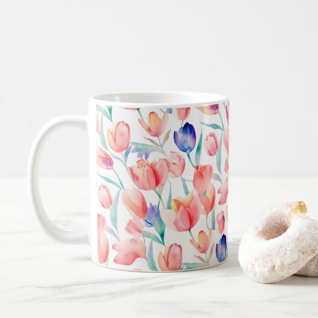 Mug Boue Motif des tulipes d'aquarelle (Avec donut)