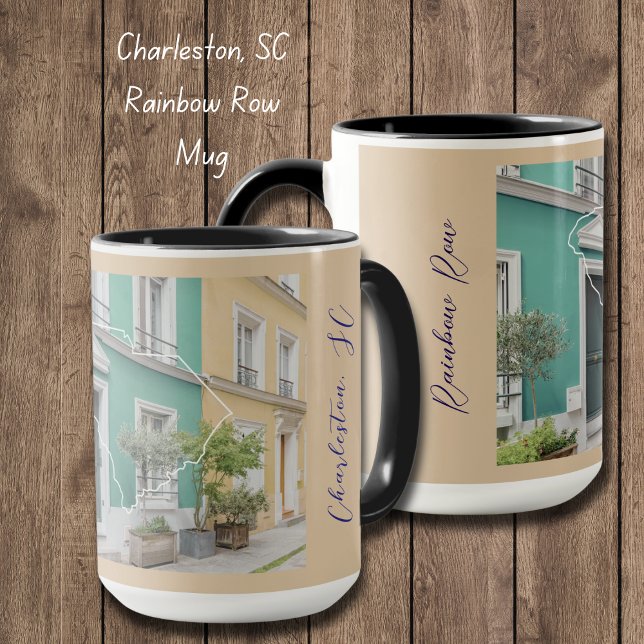 Mug Boue personnalisée de la ligne arc-en-ciel de Caro (Have your morning coffee in this Colorful Rainbow Row, Charelston South Carolina mug! )