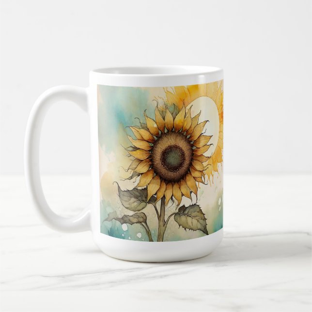 Mug Boug d'aquarelle de tournesol, cadeau de la coupe  (Gauche)