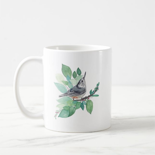 Mug Boug de café d'art d'oiseaux Nuthatch à poitrine b (Gauche)
