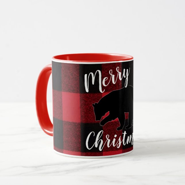 Mug Boug de café de Noël Ours Noir Plaid (Devant gauche)