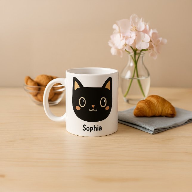Mug Boug de chat noir personnalisé adorable (Créateur téléchargé)