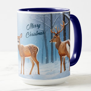 Mug Boug Deer & Doe De Noël Dans Une Forêt Neige