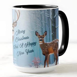 Mug Boug Deer & Doe De Noël Dans Une Forêt Neige