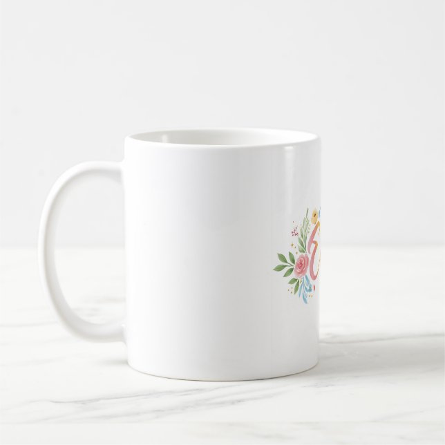 Mug Boug en céramique fleurie arc-en-ciel personnalisé (Gauche)