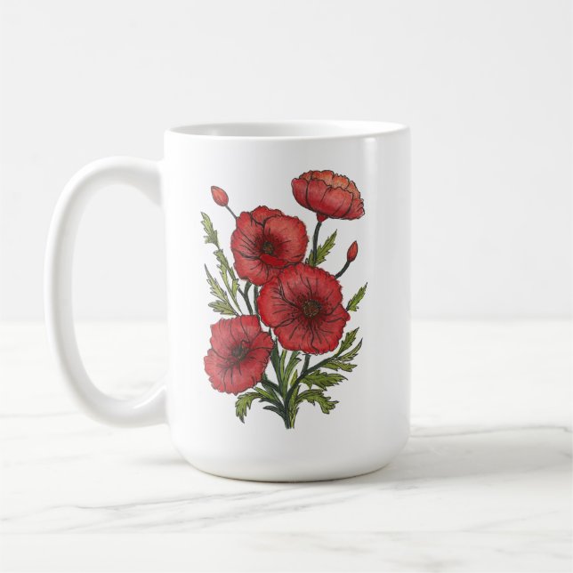 Mug Boug en céramique Red Poppies (15oz) (Gauche)