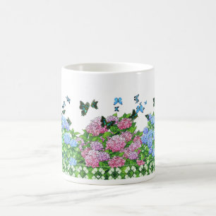 Mug Boug Hydrangées et papillons rose, bleu, vert