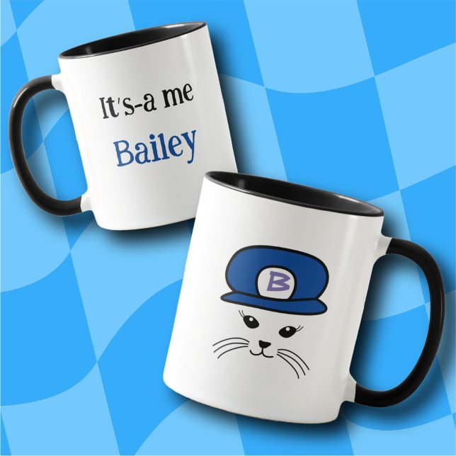 Mug Boug petit chat Casquette bleu personnalisable (Créateur téléchargé)