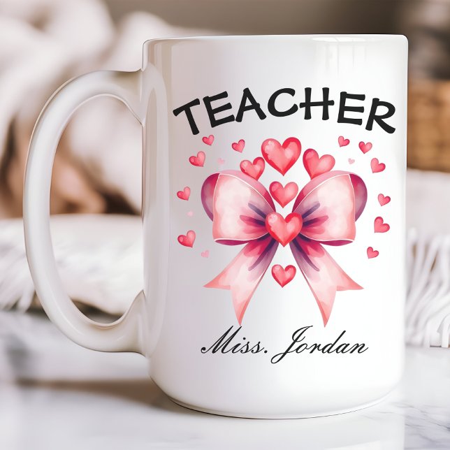 Mug Bouge à café pour enseignant de Valentine, Nom per (teacher Valentine’s mug, custom name mug, coquette bow mug, Valentine’s gift for teacher, )