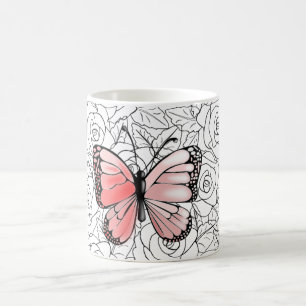 Mug Bouge de café papillon avec Rose
