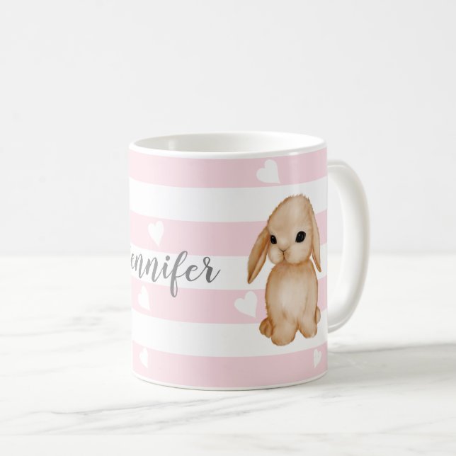 Mug Bouge de coeur de Bunny rose personnalisée (Devant droit)