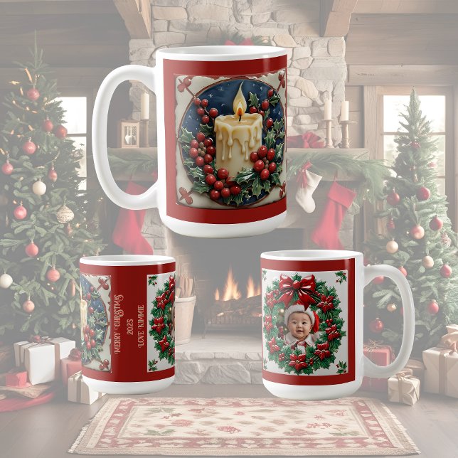Mug Bougie de Noël blanche personnalisable (Créateur téléchargé)