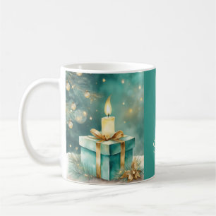 Mug Bougie sarcelle et dorée avec coffret cadeau