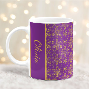 Mug Boule de Noël pourpre et doré avec nom
