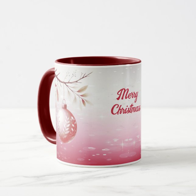Mug Boule de Noël rose décorative Musique de Noël (Devant gauche)