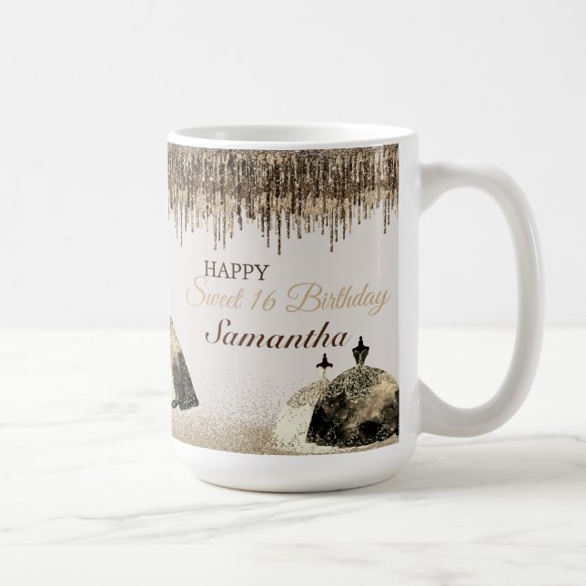 Mug Boule Or tendance Gown Sweet 16 Déchets Anniversai (Droite)