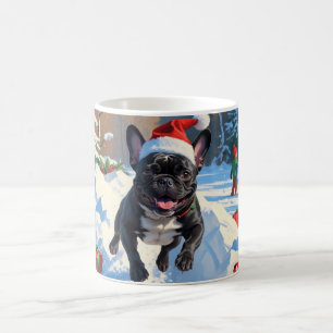 Mug Bouledogue français noir scène festive de Noël enn