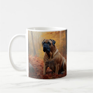 Mug Bouledogue mastiff en automne, les feuilles qui to