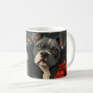 Mug Bouledogue Terrier avec des roses du coeur pour la