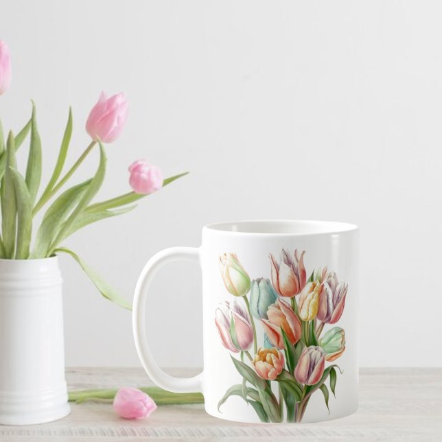 Mug Bouquet Aquarelle Pastel Tulip (Créateur téléchargé)