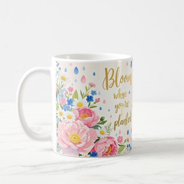Mug Bouquet d'aquarelle vibre de pivoines, marguerites (Gauche)