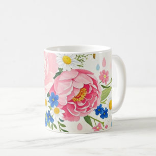 Mug Bouquet d'aquarelle vibre de pivoines, marguerites