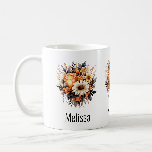 Mug Bouquet de fleurs gris-jaune orange (Gauche)