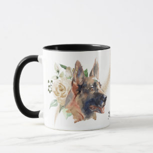 Mug Bouquet de rose blanche Chien berger allemand